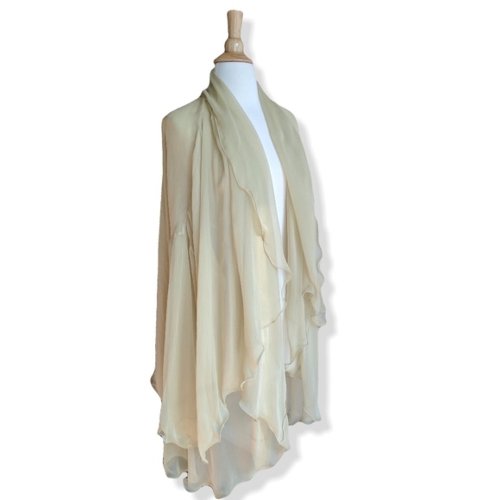 D&G goddess silk chiffon high low wrap | mustard  sheer - Picture 2 of 5